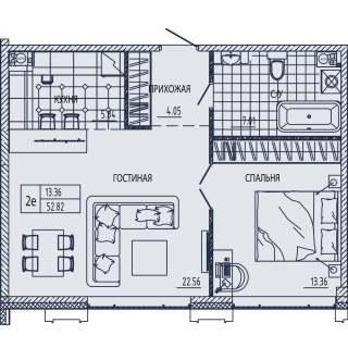 Объявление 2-к квартира, 52.84м2, 5/7 эт