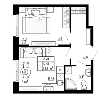 Объявление 1-к квартира, 36.8м2, 1/4 эт
