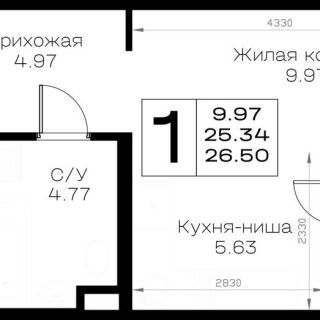 Объявление Студия, 26.5м2, 1/8 эт