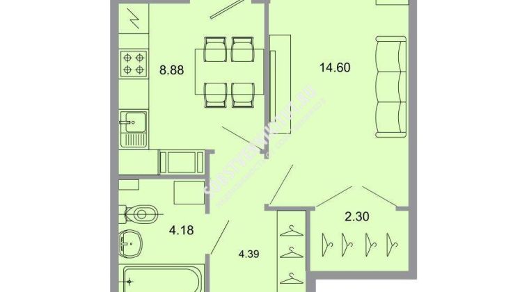 Объявление 1-к квартира, 35.1м2, 12/15 эт