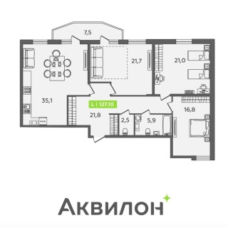Объявление 3-к квартира, 127.1м2, 4/16 эт