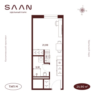 Объявление Студия, 25.9м2, 8/23 эт