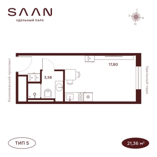 Объявление Студия, 21.36м2, 20/23 эт