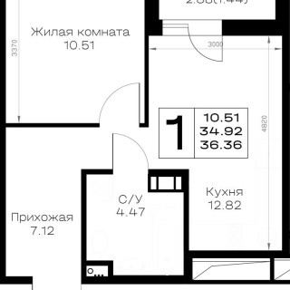 Объявление 1-к квартира, 36.36м2, 4/8 эт