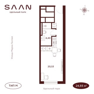 Объявление Студия, 24.93м2, 21/23 эт