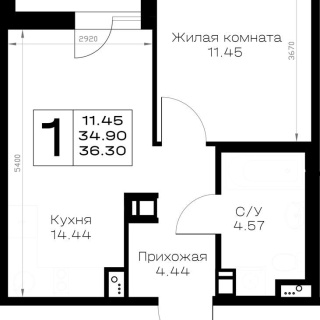 Объявление 1-к квартира, 36.3м2, 8/8 эт
