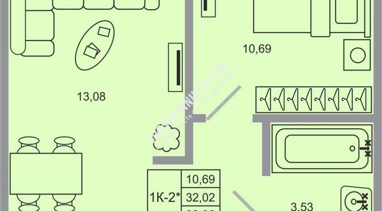 Объявление 1-к квартира, 32.02м2, 1/20 эт