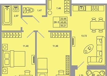 Объявление 2-к квартира, 50.21&nbsp;м&sup2;, 12/20 эт.