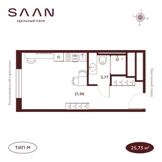 Объявление Студия, 25.73м2, 21/23 эт