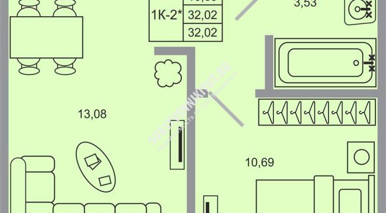 Объявление 1-к квартира, 32.02м2, 1/20 эт