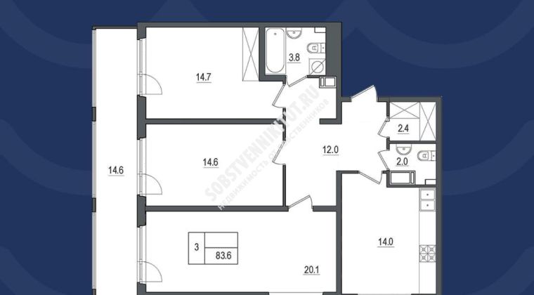 Объявление 3-к квартира, 83.6м2, 5/11 эт