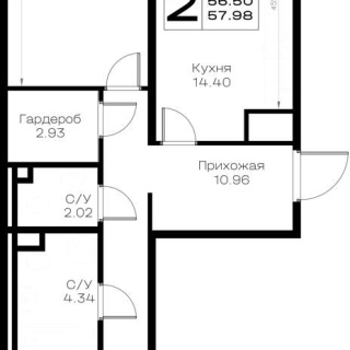 Объявление 2-к квартира, 57.98м2, 1/8 эт
